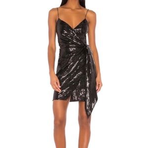 Retrofete Black Mary Sequins Spaghetti Strap Faux Wrap Dress